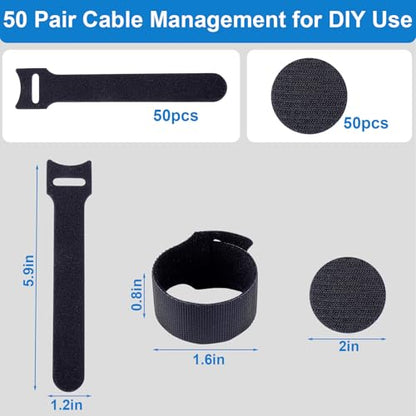 XANGNIER 50 Pair Cable Management Under Desk,Adjustable Hook and Loop Cable Ties,Self Adhesive Cord Organizer,Reusable Cord Straps for PC Computer Wire Organizer,Home Office Essentials
