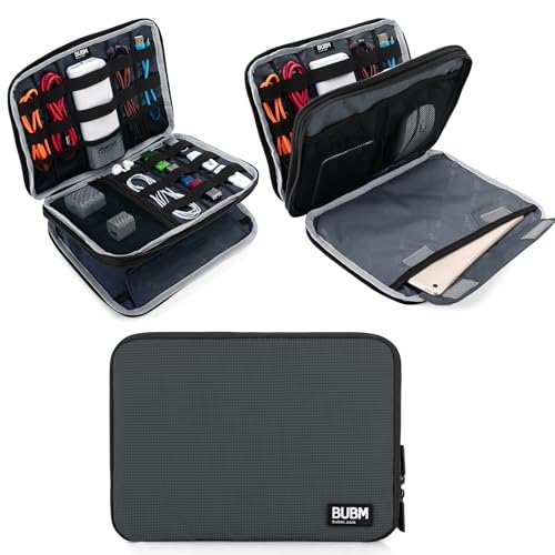 BUBM Double Layer Electronics Organizer, Travel Gadget Bag for Cables, Memory Cards, Flash Hard Drive and More, Fit for iPad or Tablet(up To 9.7")--Large, Gray | Travel Gadget Bag For Cables, Memory Cards, Flash Hard Drive and More, Fit For iPad or Tablet