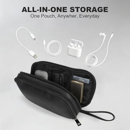 Travel Cable Organizer Bag, Electronic Accessories Carry Pouch, Portable Waterproof Double Layers All-in-One Storage Bag for Cord, Charger, Phone, Earphone (Black, Small)