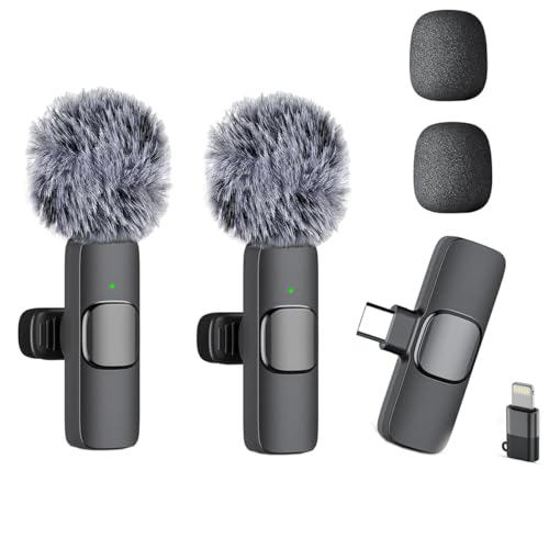 2 Pack Professional Wireless Lavalier Microphone for iPhone 17/16/15, USB-C Android Cordless Mini Mic with Noise Reduction, Plug-and-Play Lapel Microphone for YouTube, TikTok, Vlogging & Interviews - color: BlackColor, style: All iPhones & Androids (USB-C
