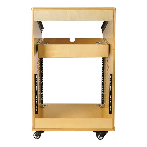 Sound Town DIY Solid Baltic Birch Plywood Studio Rack with 11U Slant Mixer Top, 10U Front, 2U Drawer, Rubber Feet, Casters, Golden Oak (SDRK-M11X10) - size: 10U,Golden Oak