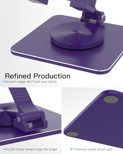 Adjustable Phone & Tablet Stand, Fits 4–9.7in Devices, Purple | 360° Viewing Flexibility • Reinforced Aluminum Build • Dual-Hinge Adjustment • Travel-Ready Storage - color: Purple