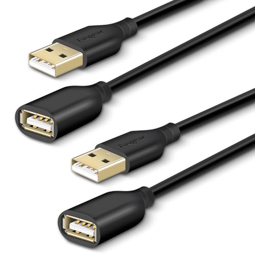 Fasgear USB Extension Cable 2 Pack 6ft, Black | USB 2.0 Type A Male to Female Extension Cord with Gold-Plated Connector for Flash Drive/Hard Drive/Mouse/Printer - color: Black, size: 6ft