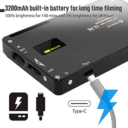Moman Portable LED Video Light, Aluminum Alloy On-Camera Light, Built-in Battery & USB-C Charging, 2500K-8500K RGB Dimmable, CRI 96+ Photography Fill Light with 1/4" Screw for DSLR, Vlog, YouTube - size: ML9R without diffuser