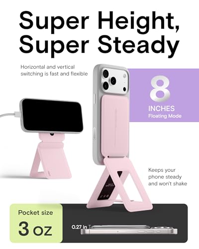 MOFT Phone Stand, Magnetic Phone Tripod Stand Stain-Resistant MOVAS Leather & Angle Adjustment & Strong Magnets Tripod for iPhone 17/16/15/14/13/12 (Included Metal Ring)-Light Pink - color: Light Pink, size: Without Card Slot