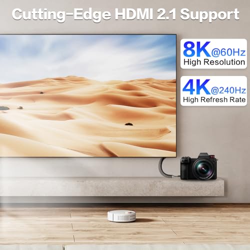 8K Micro HDMI to HDMI Coiled Cable 1-3FT, Male to Male HDMI to Micro HDMI Spiral Cord, Support 8K@60Hz and 4K@240Hz, Compatible with Laptops, Cameras, DSLRs, Camcorders, Portable Screens and Monitors