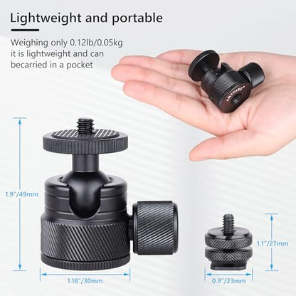 ARTCISE Mini CNC Machining Tripod Ball Head - Portable Aluminum Alloy 360 Rotating Head for Phone & Light Camera, Max Load 6.6lbs/3kg