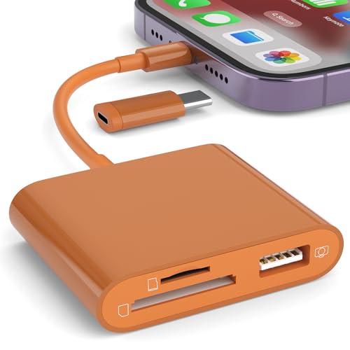 SD Card Reader for iPhone, Memory Card Reader with USB-C to Light-ning Adapter Plug and Play Trail Game Camera Micro SD Card Viewer Support SD/TF Card and USB for iPad No App Required (Terracotta) - color: TerraCotta