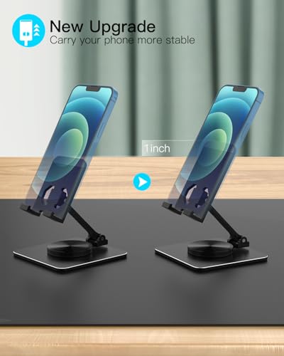 Adjustable Phone & Tablet Stand, Fits 4–9.7in Devices, Black | 360° Viewing Flexibility • Reinforced Aluminum Build • Dual-Hinge Adjustment • Travel-Ready Storage - color: Black