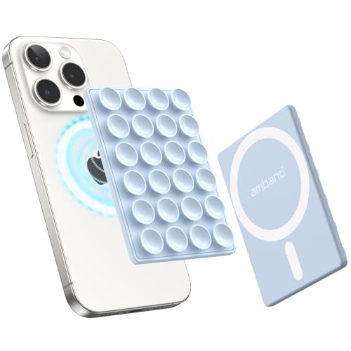 amBand Magnetic Suction Phone Grippy for MagSafe Case, Silicone Cup Sticky Mount for iPhone 12 13 14 15 16 17 Pro Max/Pro/Air/Plus, Hands-Free Selfie/Video for TikTok Creator/Influencer, Light Blue - color: Light Blue