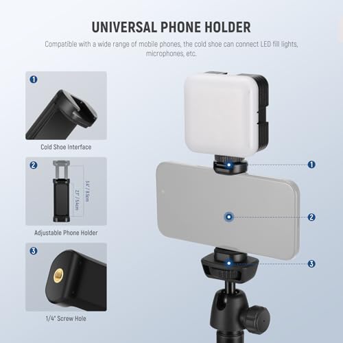 NEEWER Tripod for Cell Phone & Camera with Remote & Phone Holder Compatible with iPhone GoPro Canon Sony DSLR, 62.9" All Metal Portable Selfie Stick Travel Vlog Stand for Video Recording, TS05