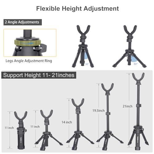 Portable Shooting Rest Tripod Rifle Stand for Range, 360 Rotation V Yoke Holder - Lightweight Bench Rest for Target Shooting, Hunting and Outdoor Activities - size: 11-21" Black