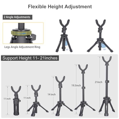 Portable Shooting Rest Tripod Rifle Stand for Range, 360 Rotation V Yoke Holder - Lightweight Bench Rest for Target Shooting, Hunting and Outdoor Activities - size: 11-21" Black
