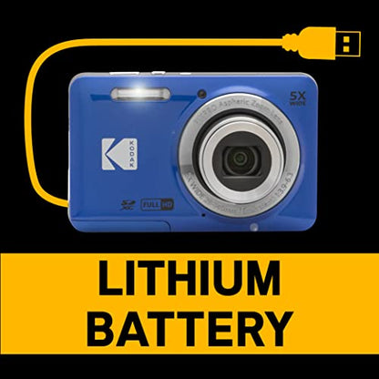 Kodak PIXPRO FZ55 Digital Camera, Compact Point & Shoot with 16MP Sensor, 5X Optical Zoom, 28mm Wide Angle, 1080p Video, Blue | 16.35MP 1/2.3 CMOS, 5x Lens, Full HD 1080p Video, 2.7 LCD, Rechargeable Li-Ion Battery - color: Blue