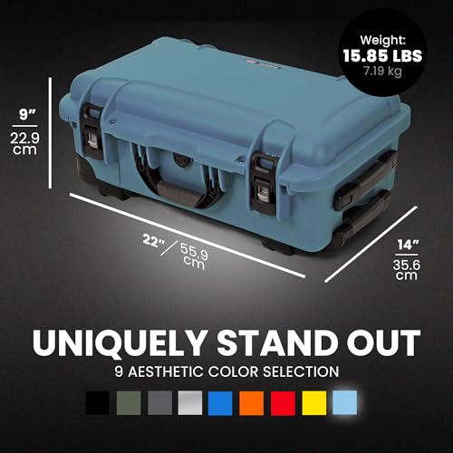 NANUK 935 Hard Case with Padded Divider – Waterproof Equipment Case with Wheels, 22” x 14” x 9” – Dustproof and Impact Resistant, Airline Carry-On Approved – Cyan - color: Cyan