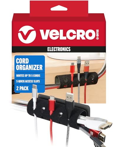 VELCRO Brand Cord Organizer for Desk & Nightstand, 5 Cable Slots with Sleeve Routing, Adhesive Wire Holder for Cord Management, Home, Workshop, Gaming & Office Essentials, Black 2 Pack - color: Black, size: 2Pk, style: Cord Organizer for Desk / Nightstand