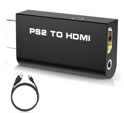 NEW PS2 to HDMI Converter Adapter, Video Converter with 3.5mm Audio Output for HDTV HDMI Monitor, with USB Power Cable, Only Compatible with PS2 console models (10000/ 30000/ 50000/ 70000 series)