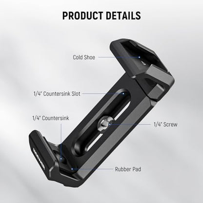 Neewer T5 T7 T9 SSD Holder Mount Bracket for iPhone 16 15 Pro Max Phone Cage PA023 PA024, 2.2"-3"/55-75mm SSD Clamp Compatible with Samsung with 1/4" Screw Anti Twist Bevel Edge, Cold Shoe, UA051 - style: UA051