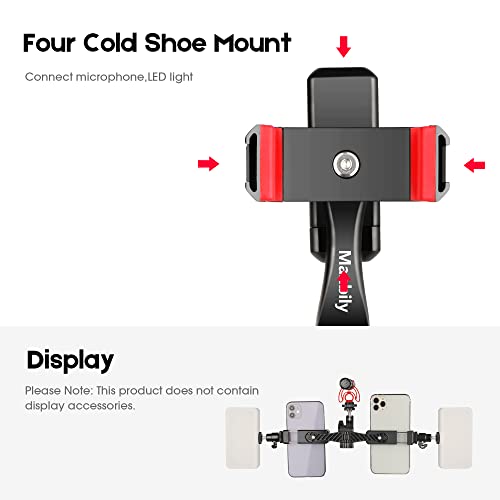 Manbily Phone Tripod Mount Adapter, 360° Rotatable Dual Cell Phone Holder Clip, Adjustable Clamp with 4 Cold Shoe, for Tripod Monopod Selfie Stick Vlog Live Streaming Video Recording