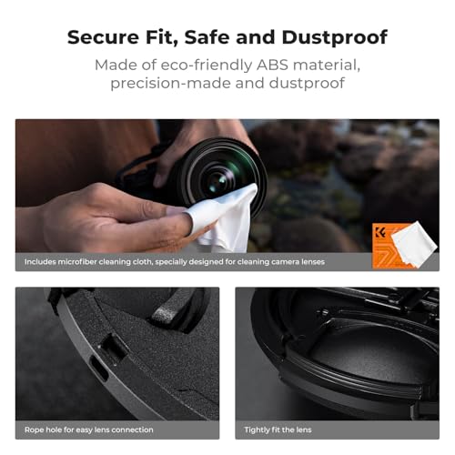 K&F CONCEPT 95mm Front Lens Cap Cover Kit, 5-in-1 Center Pinch Lens Cover + Anti-Loss Keeper + Microfiber Cleaning Cloth Compatible with Canon, Nikon, Sony Camera Lenses with 95mm Thread - size: 95mm