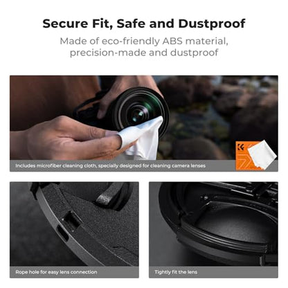 K&F CONCEPT 95mm Front Lens Cap Cover Kit, 5-in-1 Center Pinch Lens Cover + Anti-Loss Keeper + Microfiber Cleaning Cloth Compatible with Canon, Nikon, Sony Camera Lenses with 95mm Thread - size: 95mm