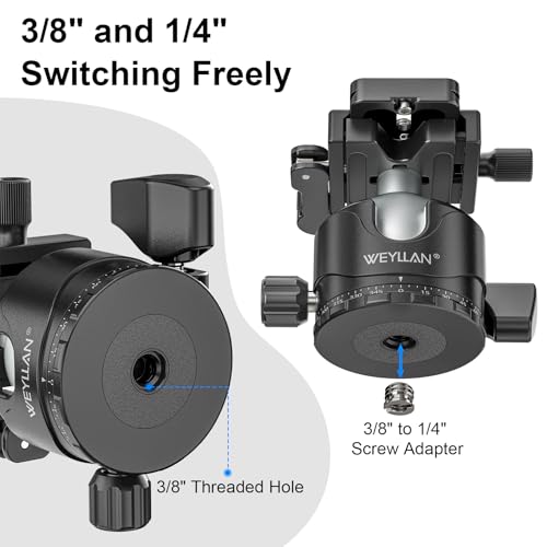 WEYLLAN EH46L Lever Ball Head with Stainless Steel Lock Pin, 46mm Low Profile Heavy Duty Tripod Ball Head Mount with Arca Swiss Quick Release Plate for Tripod Monopod DSLR Camera Camcorder Telescope - size: 46mm Ball