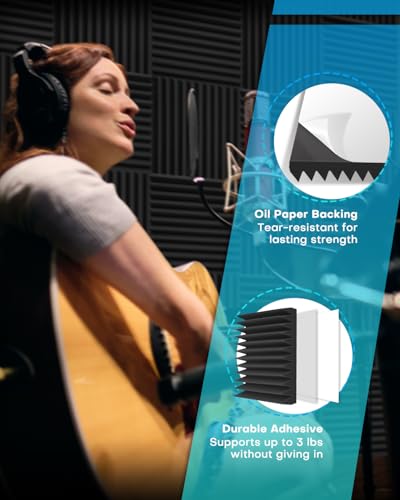 Knightsacoustic 24 Pack Sound Proof Foam Panels for Walls with Self Adhesive, 12x12x2 Acoustic Foam Panels, High Density Acoustic Panels Sound Absorbing, Fire Resistant Studio Sound Proofing Black - size: 2" 24Packs with Adhesive