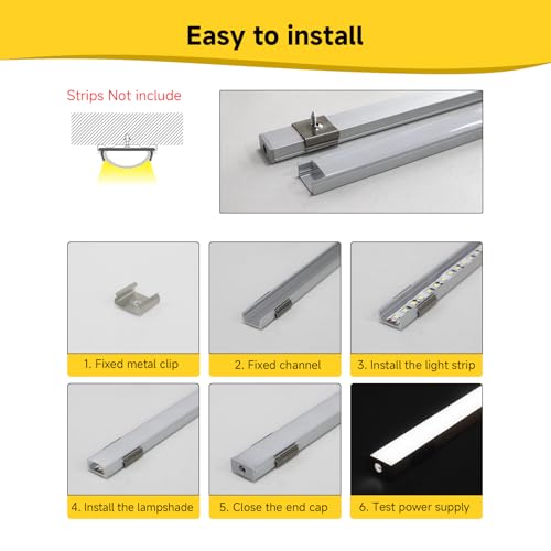 10-Pack 3.3ft/1M U-Shape LED Aluminum Channel System, Silver Profile with Milky White Diffuser Cover, Spotless LED Strip Light Track for Under Cabinet, Stairs, Wall and Ceiling Lighting - color: Silver Aluminum + White Cover, size: 3.3FT/10P/#048