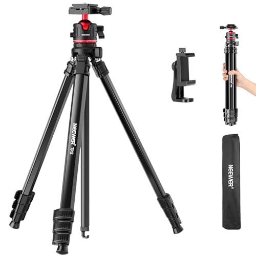 NEEWER Basics 66.5"/169 cm Travel Tripod for Camera, Lightweight Portable DSLR Stand with Ball Head, Arca Type QR Plate, Cell Phone Holder Compatible with iPhone Video Recording, Max Load 11 lb, TP12 - style: Basics Travel Tripod