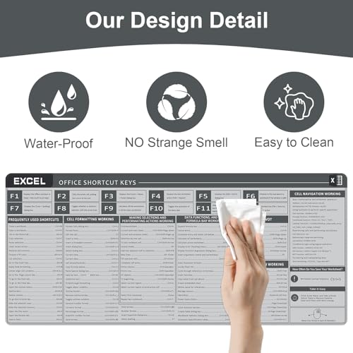 Baziabbo Office Desk Mat, Excel Cheat Sheet Keyboard Mat, Excel Shortcut Desk Pads,Non-Slip Excel Mousepad with Stitched Edges for Computer (Sheet Grey) - color: Sheet Grey