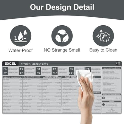 Baziabbo Office Desk Mat, Excel Cheat Sheet Keyboard Mat, Excel Shortcut Desk Pads,Non-Slip Excel Mousepad with Stitched Edges for Computer (Sheet Grey) - color: Sheet Grey