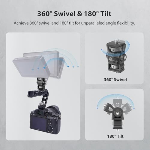 Camera Monitor Mount with 1/4″ Screw, Aluminum Field Monitor Mount for Video Light Microphone Cage, Field Monitor Holder 360° Swivel & 180° Tilt Damping 11lb Load Capacity (63144) - style: Without Knob - 1/4″ Screw Base