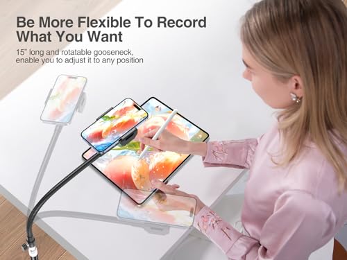 elitehood 80” Tall Phone Stand Tripod, Floor Phone Recording Holder, Heavy Duty Adjustable iPhone Tripod Stand Compatible with iPhone 15 14 13 12 - style: Flexible Arm with 360° Horizontal Rotation