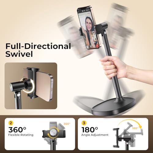 Desktop Phone Stand, Adjustable Height & Angle Holder - Night Black