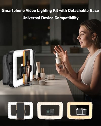 Smartphone Video Rig with LED Light, Ring Light for Phone, Video Recording with Remote, Adjustable 2900K-7000K&CRI 95+, Handheld Makeup Light for YouTube TikTok Live Streaming Makeup Vlogging