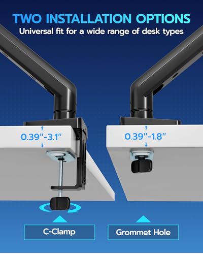 ARES WING Heavy Duty Single Monitor Arm - Fully Adjustable Monitor Mount for 17"-40" Ultrawide Screens up to 26.4 lbs with Clamp/Grommet Desk Mount and USB A/C, 75/100 Vesa Mount, Black - color: Black, style: With USB