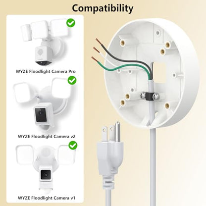 2in1 Power Adapter and Floodlight Cam Plug-in Mount Compatible with Wyze Floodlight Cameras v2/Pro/v1, Electrical Box with 20ft Weather-Resistant Outdoor Charging Cable, No Junction Box Required-White - color: White