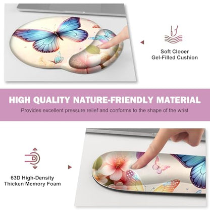 Gaming Mouse Pad, Large Desk Mat, Cute Desk Pad Protector, 4in1 XXL Mousepad + Keyboard Wrist Rest+Mouse Wrist Rest+Coaster Set with Ergonomic Desk Pad for Home Office PC Computer, Butterflies Flowers - color: Butterflies Flowers