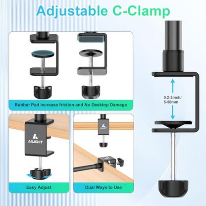 Ailight Camera Desk Mount Webcam Stand, Adjustable Table Camera Stand with 1/4" Screw & C Clamp Overhead Tripod Webcam Mount for Logitech Obsbot insta360 Anker and Others - size: TS6001
