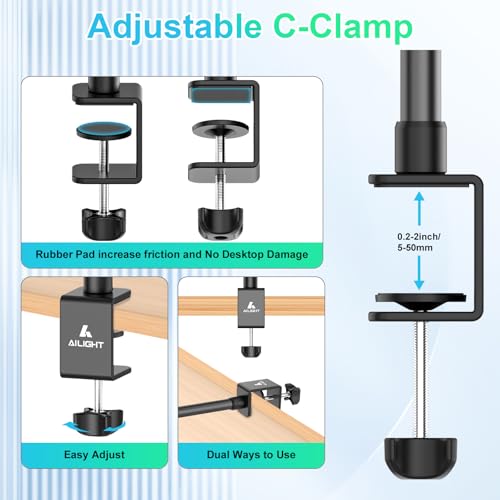 Ailight Camera Desk Mount Webcam Stand, Adjustable Table Camera Stand with 1/4" Screw & C Clamp Overhead Tripod Webcam Mount for Logitech Obsbot insta360 Anker and Others - size: TS6001