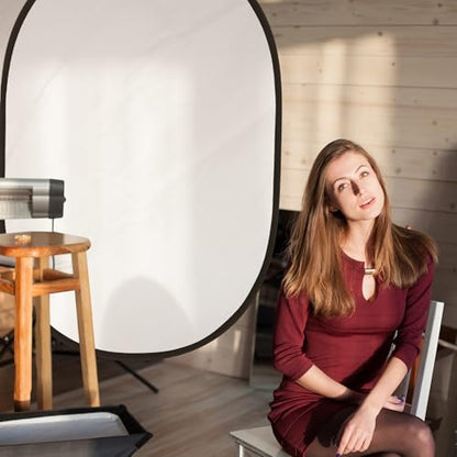CroBlissful 5×3.3 ft(1.5mX1m) Collapsible Backdrop, Portable 2 in 1 Black and White Backgrounds with Carrying Bag, Reversible Collapsible Photography Reflector for Studio, Video & Live Streaming