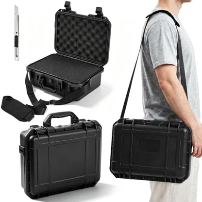 Relaxweex 16.34 x 12.4 x 6.5 Inch Waterproof Hard Case with DIY Customizable Foam Detachable Shoulder Strap and Utility Knife Waterproof Protective Case for Cameras, Lenses or Microphones, Equipments - size: 16.34 x 12.4 x 6.5 Inch