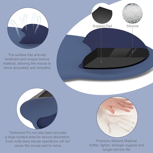 MOSISO Wrist Rest for Keyboard Mouse Pad Set, Large Gaming Deskpad&Circle Curved Mousepad&Keyboard Wrist Rest&Coaster, Ergonomic Non-Slip Mousepad&Easy Typing Pad with Silicone Lining, Navy Blue - color: Navy Blue