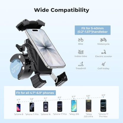 K&F CONCEPT Motorcycle Phone Mount, Bike Phone Holder, 360° Adjustable & Quick Install Handlebar Clamp for 4.7" to 6.9" Phones - style: Motorcycle Phone Mount