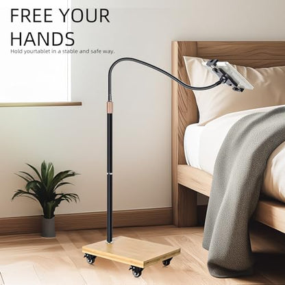 wishacc Tablet Floor Stand with Adjustable Gooseneck Mount, Swivels and Wheels for Bedside, Compatible with iPad, Galaxy Tab, Kindle and Phones - size: 15.4 x 11 inches