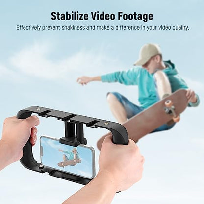 NEEWER Mobile Phone Video Rig, Mobile Phone Grip Stabiliser Cage with Cold Shoe and 1/4 Inch Thread, Video Recording Film Rig, Compatible with iPhone 16 15 Pro Max Plus 14 13 Mini X XS Max XR - style: A104