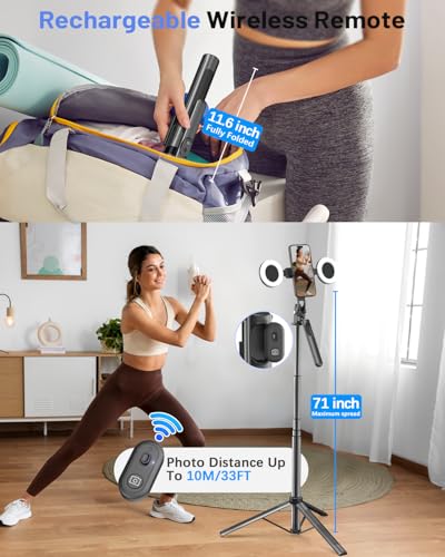 Vlogging Kit for iPhone/Android, 71" Selfie Stick Tripod for iPhone with Fill Light, Wireless Mic & Remote, Adjustable Aluminum Phone Tripod for TikTok/YouTube Content Creator Essentials Starter Kit‌ - size: Tripod with Large Ring Light & Mic
