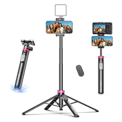 ULANZI 0.01s Auto Pop Open Phone Tripod with Remote, MT44B 59'' Selfie Stick Tripod w Dual Mount for Phone & Camera for Vlog/Live, Cell Phone Stand 360° Ball Head for iPhone Android Luna Pocket 4 - color: Black