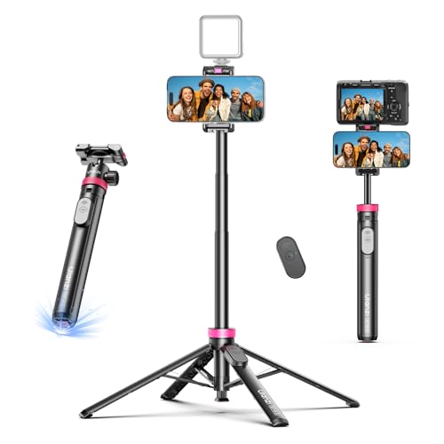ULANZI 0.01s Auto Pop Open Phone Tripod with Remote, MT44B 59'' Selfie Stick Tripod w Dual Mount for Phone & Camera for Vlog/Live, Cell Phone Stand 360° Ball Head for iPhone Android Luna Pocket 4 - color: Black