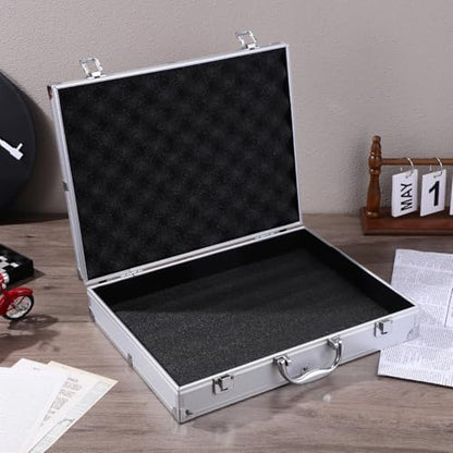 SUPVOX Aluminum Toolbox Lockable Storage Case for Tools Electronics and Accessories - Durable Silver Hard Case with Carry Handle - Large Capacity 14.57X11.22X2.95 Inches - color: Silver